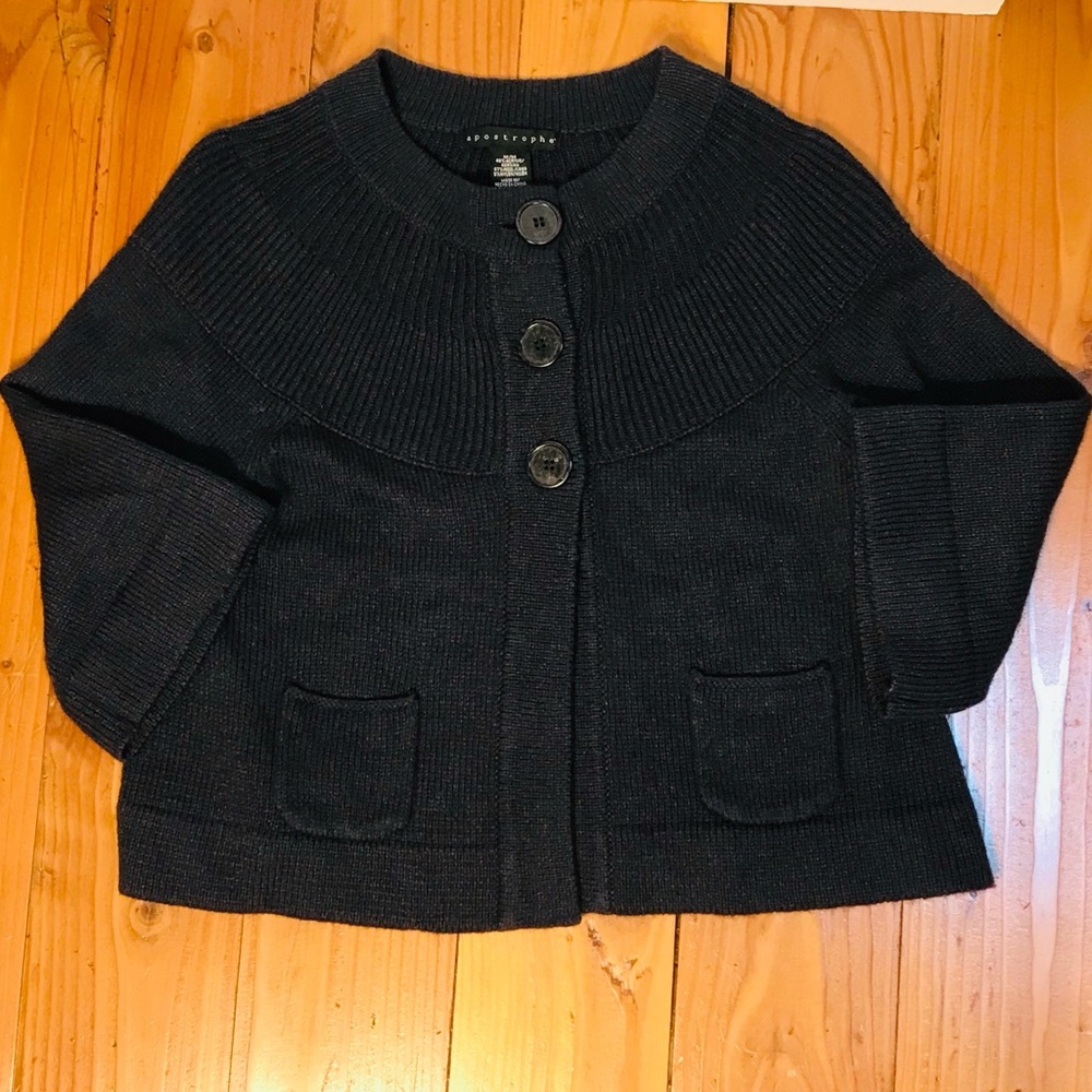 Apostrophe Cardigan Sweater Wool /blend Charcoal Grey Women size Medium